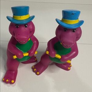 (2)Vintage 1993 Barney The Dinosaur “Fun Time Barney 5.5" Rubber Toy Figure